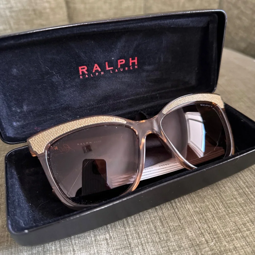 Ralph Lauren Cat Eye Sunglasses RA5235 Beige Frame Brown Gradient Lens Polarized